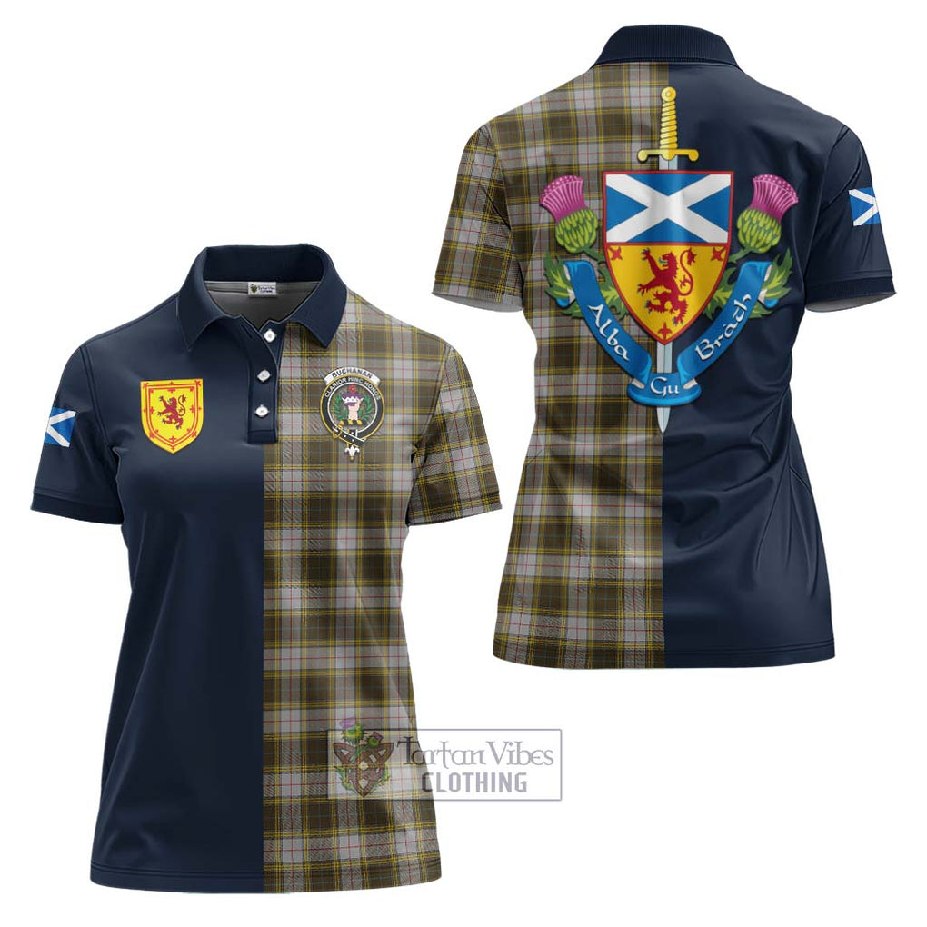 Tartan Vibes Clothing Buchanan Dress Tartan Women's Polo Shirt with Scottish Lion Royal Arm Half Style