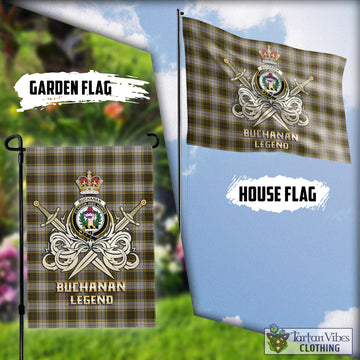 Buchanan Dress Tartan Flag with Clan Crest and the Golden Sword of Courageous Legacy