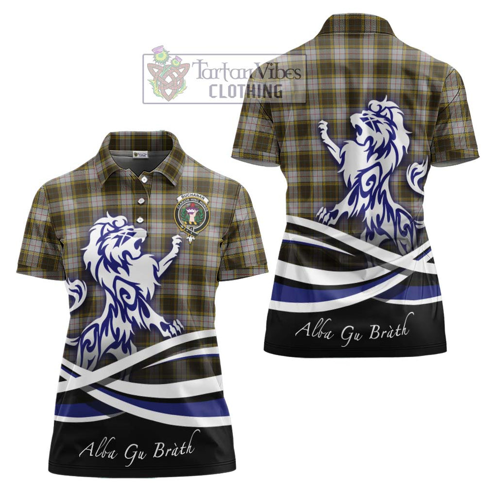 Buchanan Dress Tartan Women's Polo Shirt with Alba Gu Brath Regal Lion Emblem Women - Tartanvibesclothing Shop