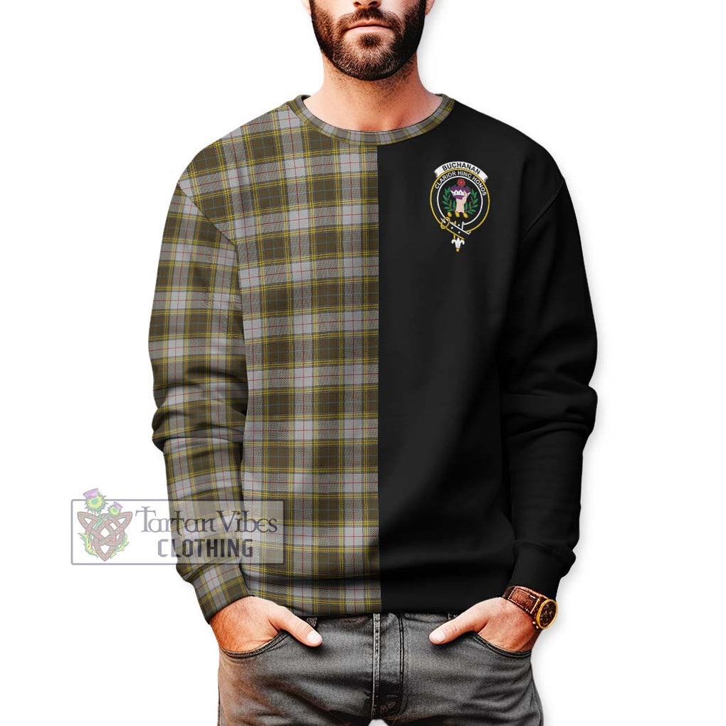 Buchanan Dress Tartan Sweatshirt with Family Crest and Half Of Me Style Unisex - Tartanvibesclothing Shop