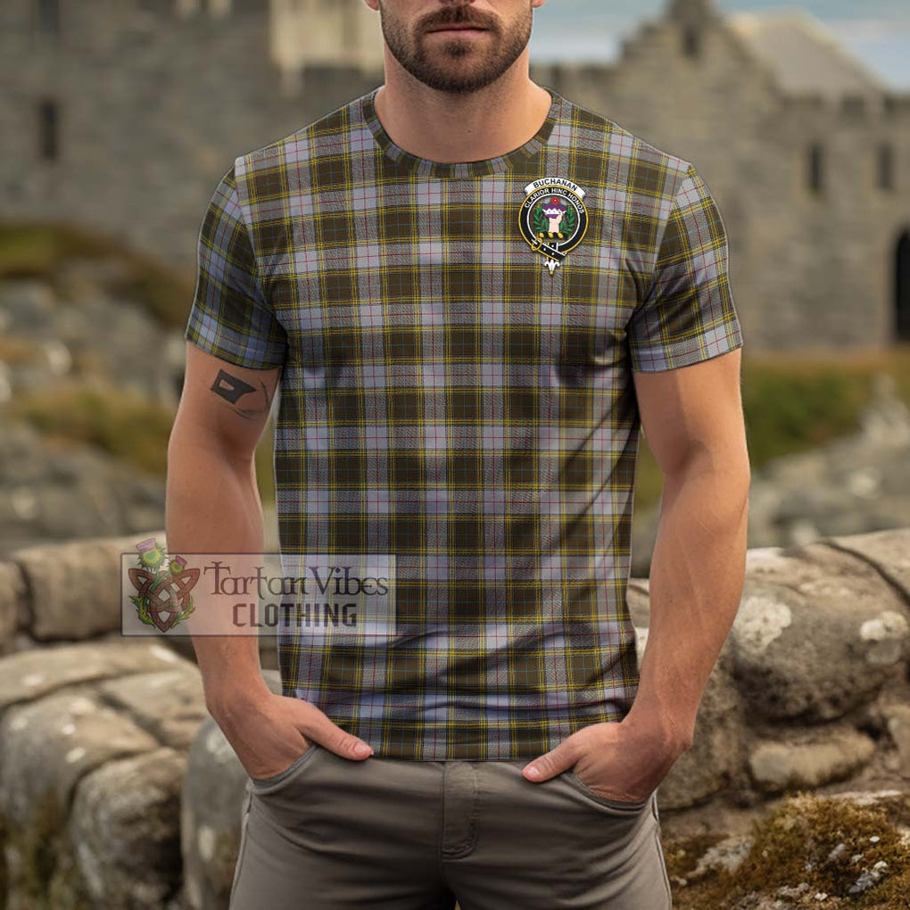 Buchanan Dress Tartan Cotton T-Shirt with Family Crest Men's Shirt - Tartanvibesclothing Shop