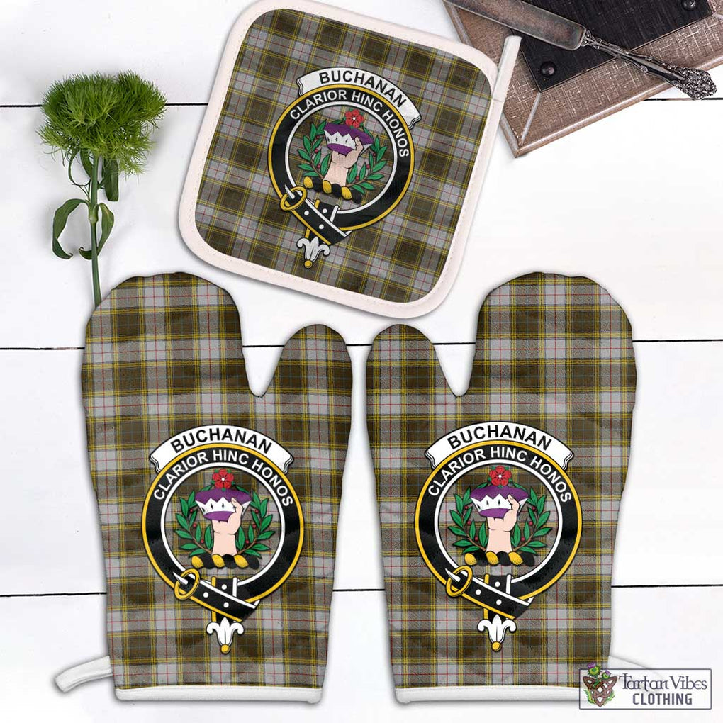 Buchanan Dress Tartan Combo Oven Mitt & Pot-Holder with Family Crest Combo 1 Oven Mitt & 1 Pot-Holder White - Tartan Vibes Clothing