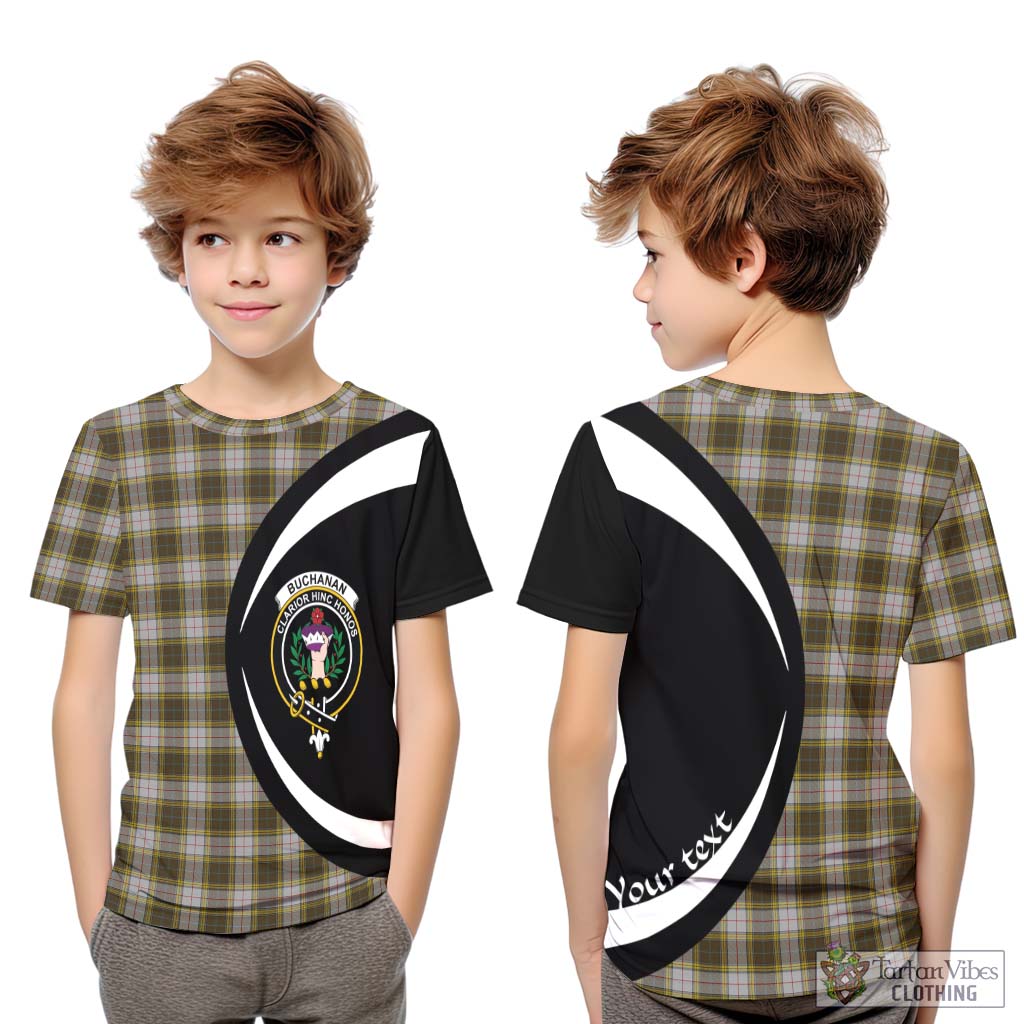 Buchanan Dress Tartan Kid T-Shirt with Family Crest Circle Style Youth XL Size14 - Tartan Vibes Clothing