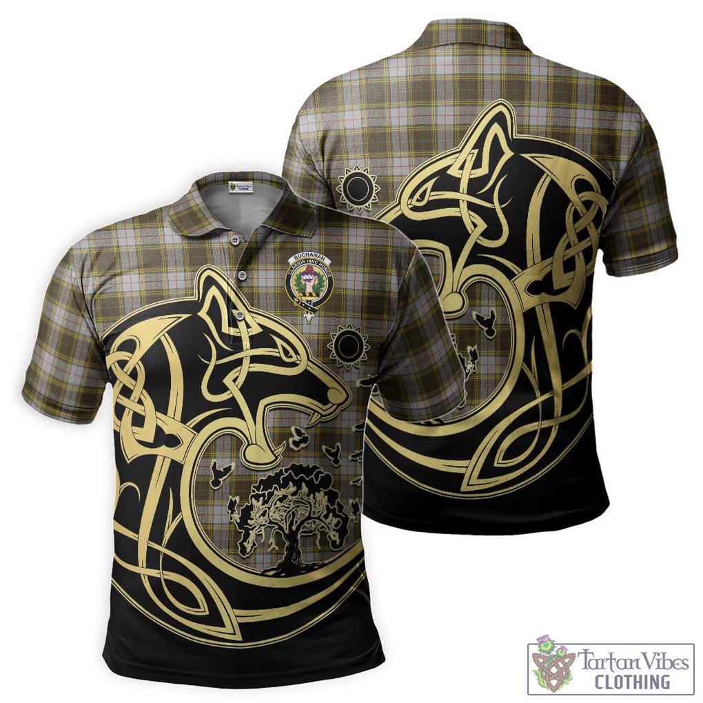 Buchanan Dress Tartan Polo Shirt with Family Crest Celtic Wolf Style Kid - Tartanvibesclothing Shop