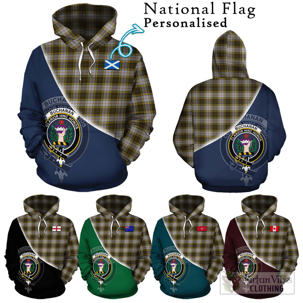 Buchanan Dress Tartan Hoodie with Personalised National Flag and Family Crest Half Style Zip Hoodie - Tartanvibesclothing Shop