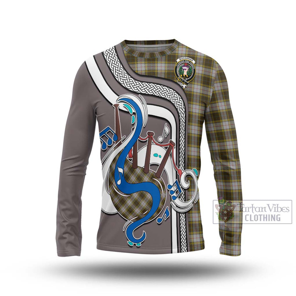 Tartan Vibes Clothing Buchanan Dress Tartan Long Sleeve T-Shirt with Epic Bagpipe Style