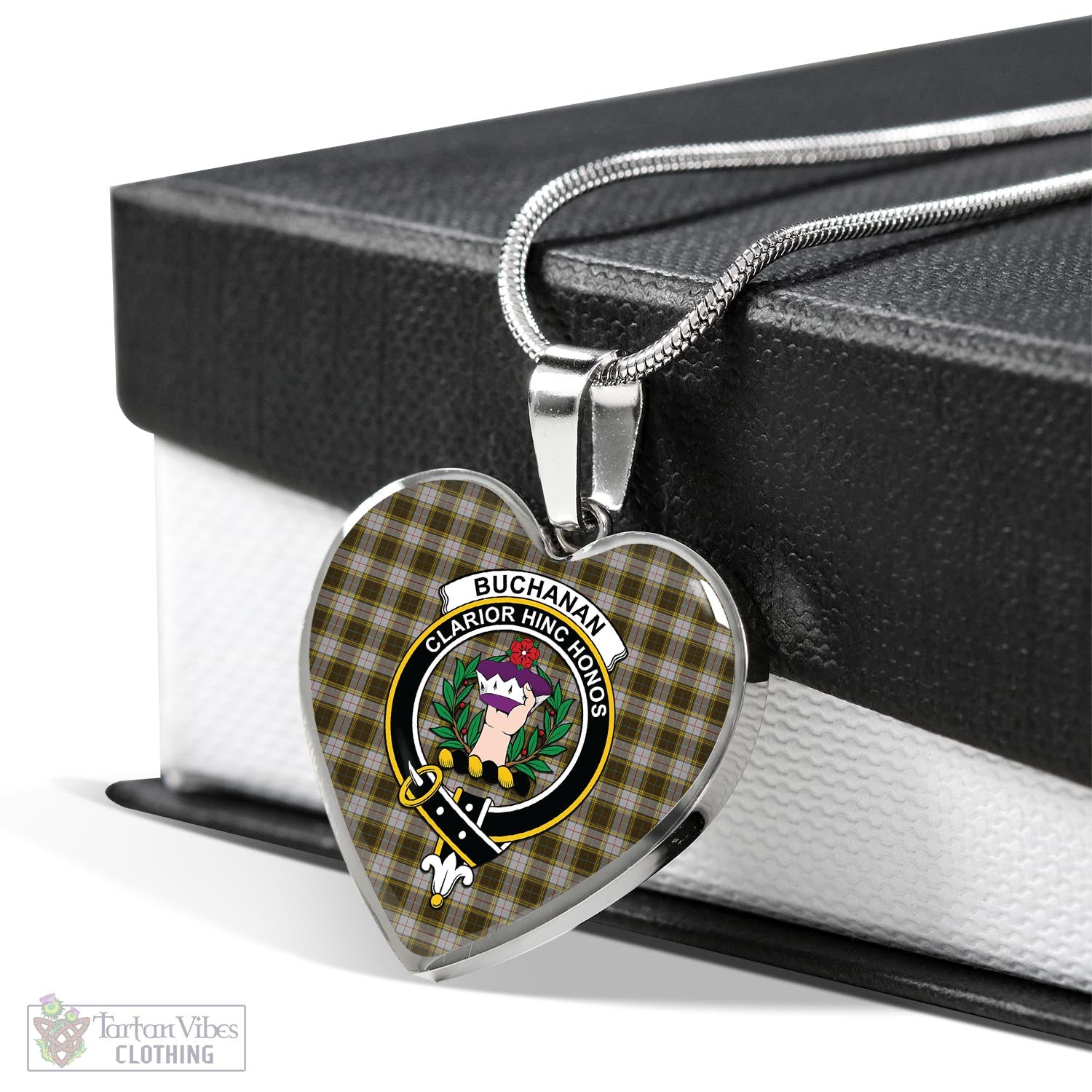 Tartan Vibes Clothing Buchanan Dress Tartan Heart Necklace with Family Crest