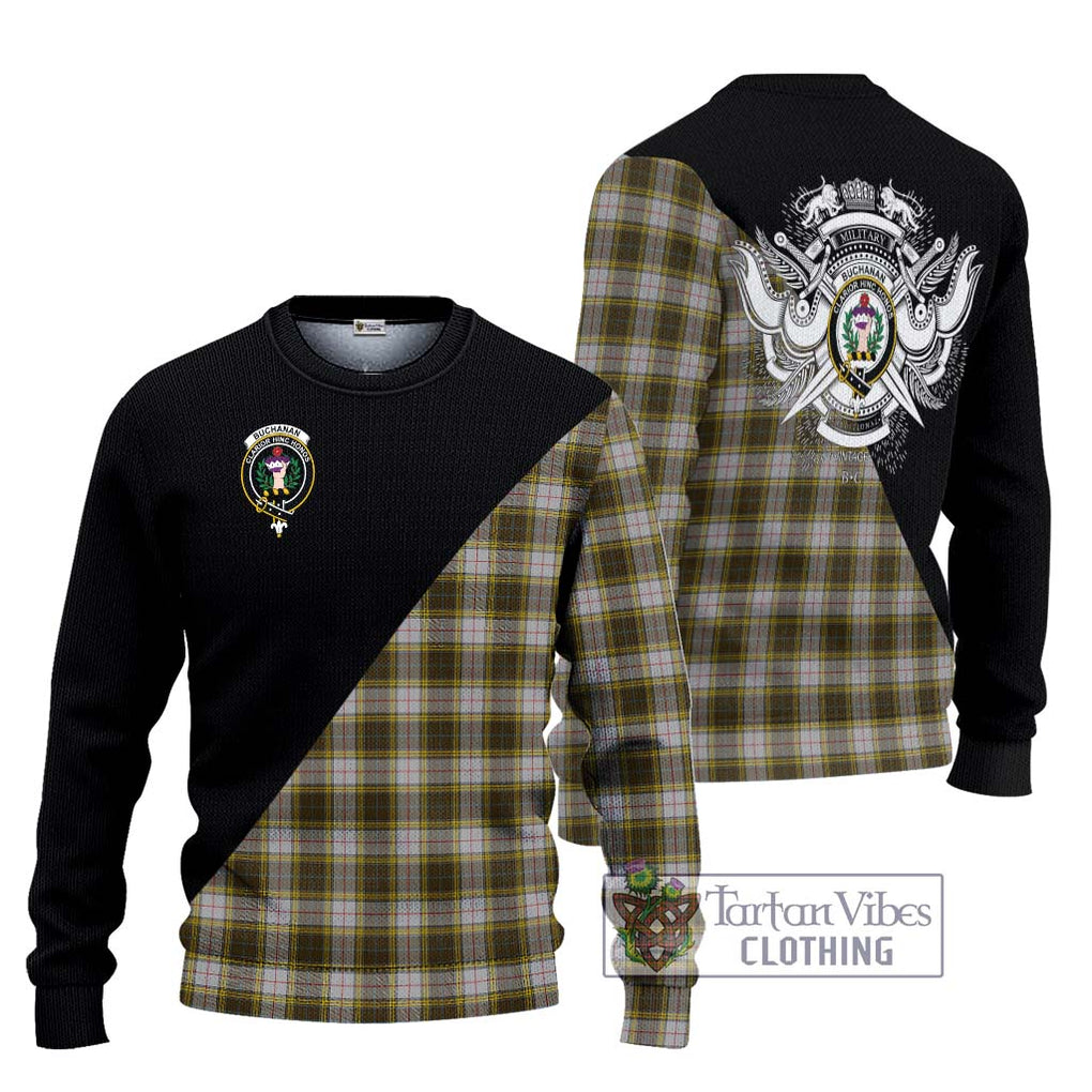 Buchanan Dress Tartan Knitted Sweater with Family Crest and Military Logo Style Unisex - Tartanvibesclothing Shop