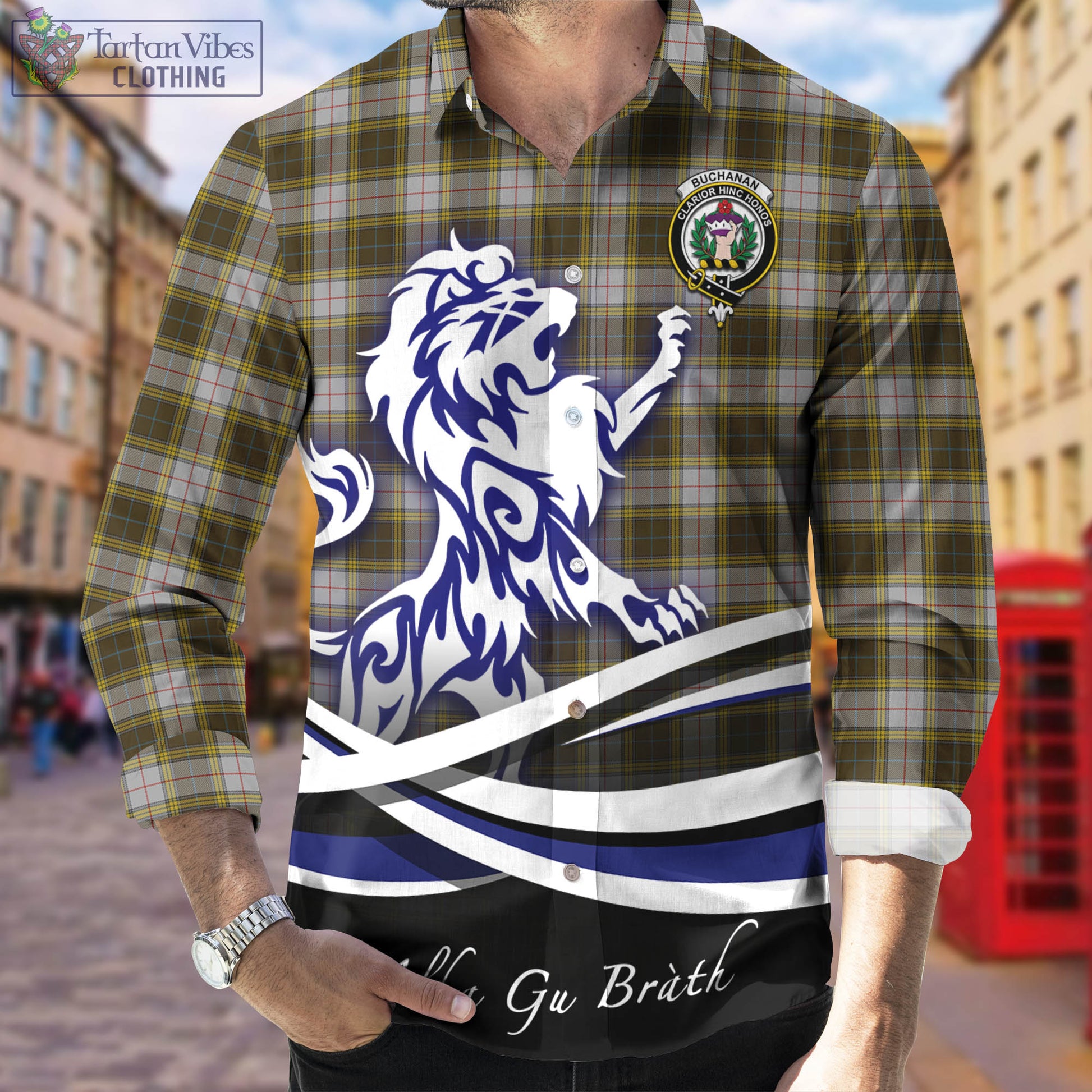 buchanan-dress-tartan-long-sleeve-button-up-shirt-with-alba-gu-brath-regal-lion-emblem