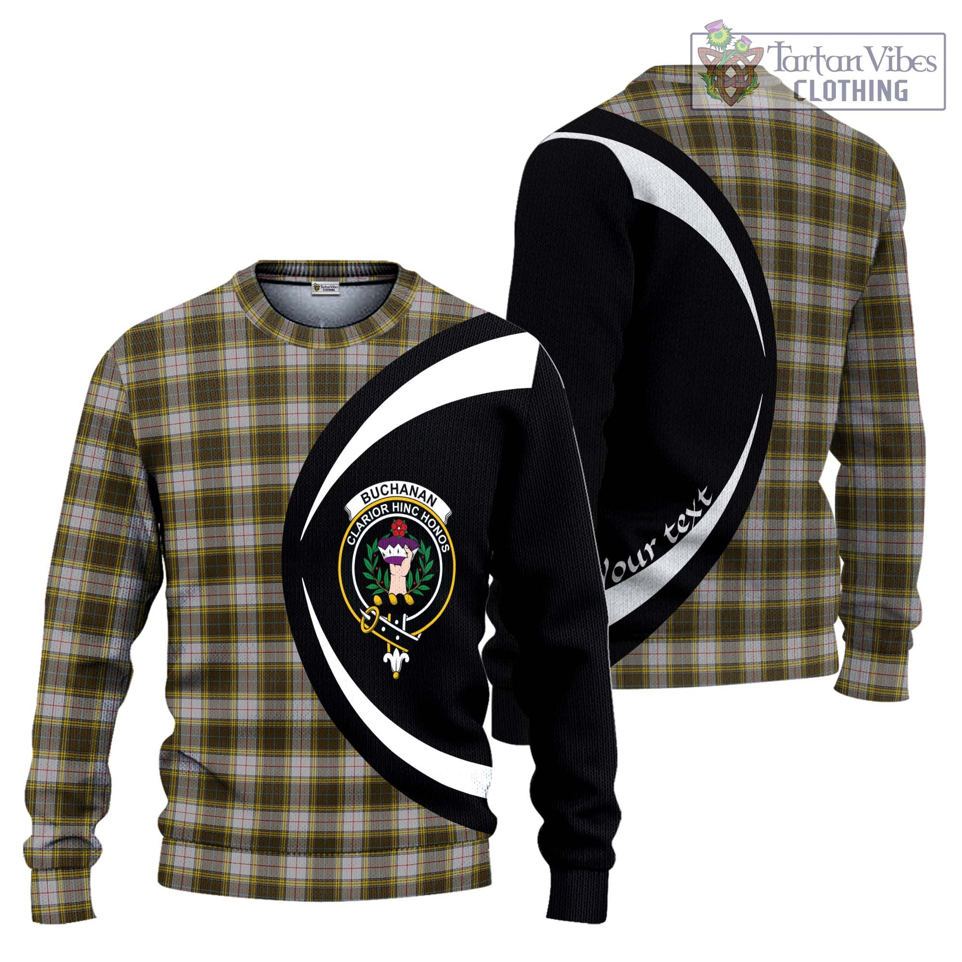 Buchanan Dress Tartan Ugly Sweater with Family Crest Circle Style Unisex - Tartan Vibes Clothing