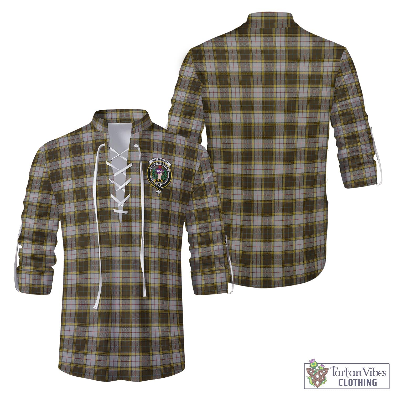 Tartan Vibes Clothing Buchanan Dress Tartan Men's Scottish Traditional Jacobite Ghillie Kilt Shirt with Family Crest