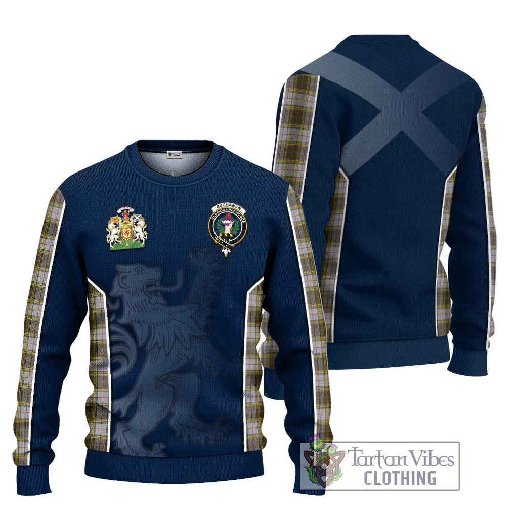 Buchanan Dress Tartan Knitted Sweater with Family Crest and Lion Rampant Vibes Sport Style Unisex - Tartan Vibes Clothing