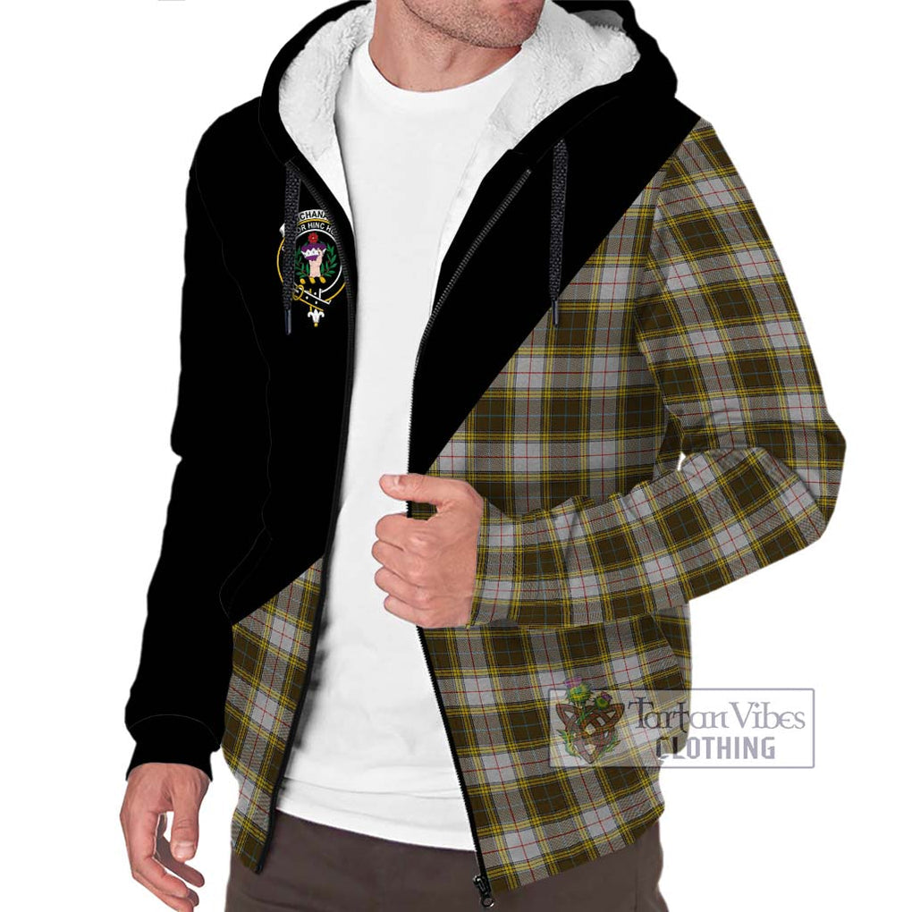 Buchanan Dress Tartan Sherpa Hoodie with Family Crest and Military Logo Style Unisex S - Tartanvibesclothing Shop