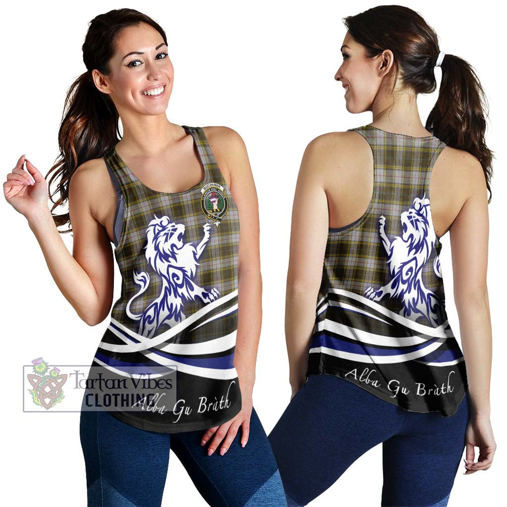 Buchanan Dress Tartan Women's Racerback Tanks with Alba Gu Brath Regal Lion Emblem 4XL - Tartanvibesclothing Shop