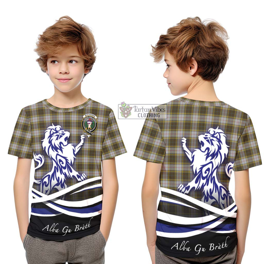 Buchanan Dress Tartan Kid T-Shirt with Alba Gu Brath Regal Lion Emblem Youth XL Size14 - Tartanvibesclothing Shop