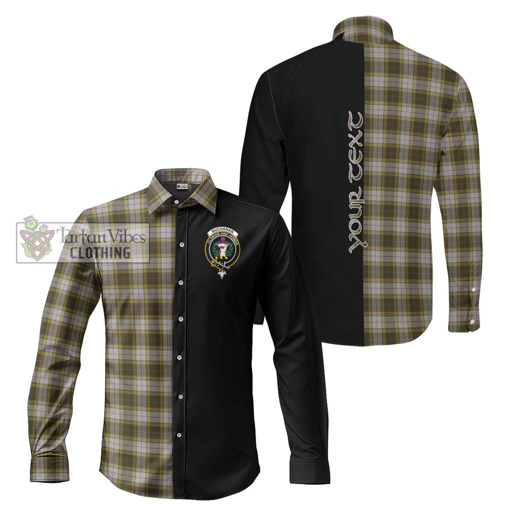 Buchanan Dress Tartan Long Sleeve Button Shirt with Family Crest and Half Of Me Style Men's Shirt S - Tartanvibesclothing Shop