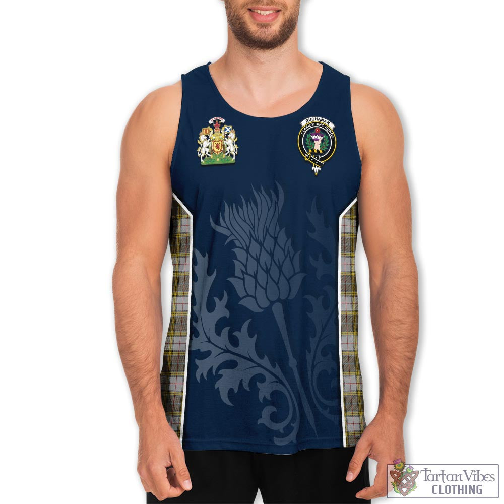 Tartan Vibes Clothing Buchanan Dress Tartan Men's Tanks Top with Family Crest and Scottish Thistle Vibes Sport Style