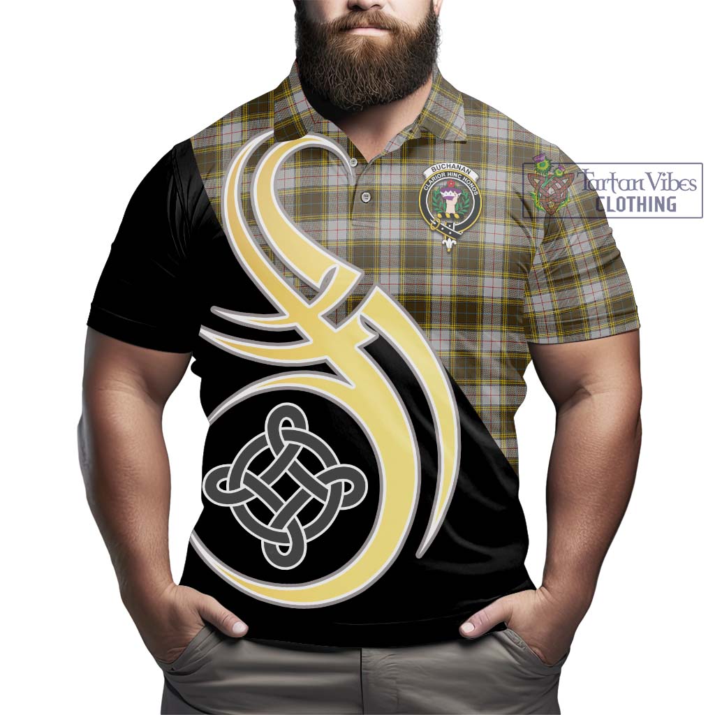 Buchanan Dress Tartan Polo Shirt with Family Crest and Celtic Symbol Style - Tartan Vibes Clothing