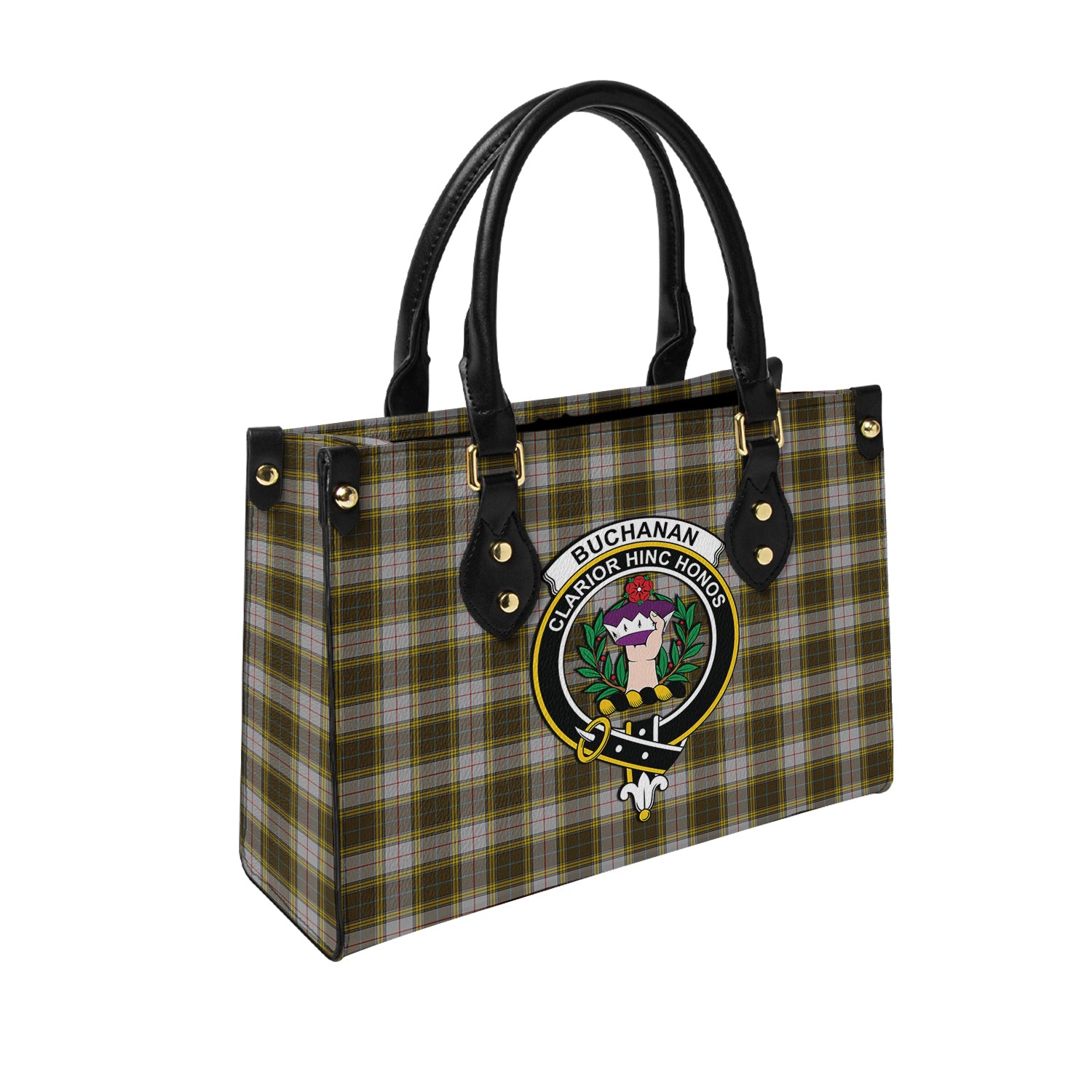 Buchanan Dress Tartan Leather Bag with Family Crest - Tartanvibesclothing