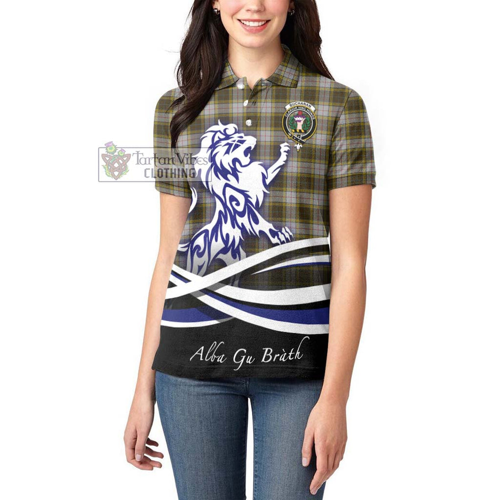 Buchanan Dress Tartan Women's Polo Shirt with Alba Gu Brath Regal Lion Emblem - Tartanvibesclothing Shop