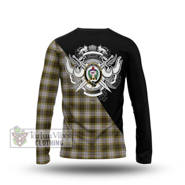 Buchanan Dress Tartan Long Sleeve T-Shirt with Family Crest and Military Logo Style