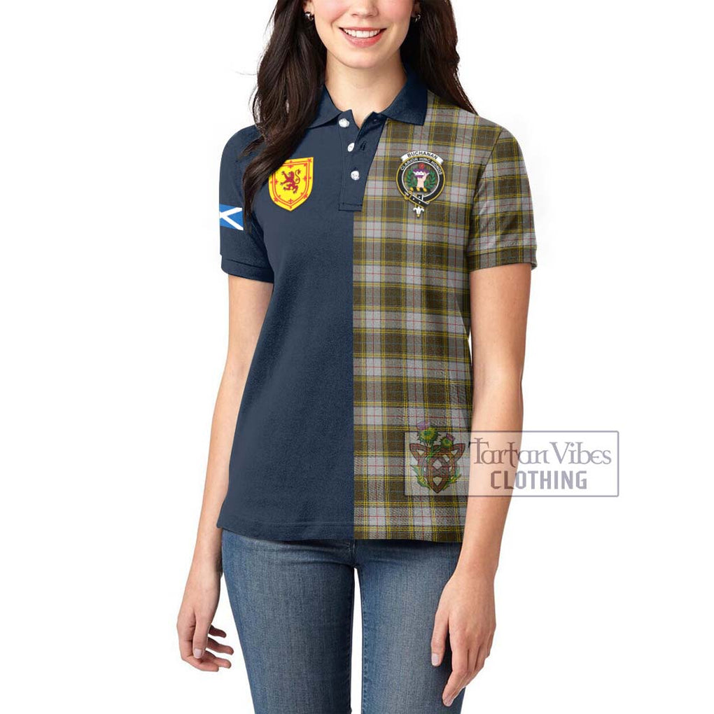 Tartan Vibes Clothing Buchanan Dress Tartan Women's Polo Shirt with Scottish Lion Royal Arm Half Style