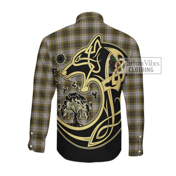 Buchanan Dress Tartan Long Sleeve Button Shirt with Family Crest Celtic Wolf Style