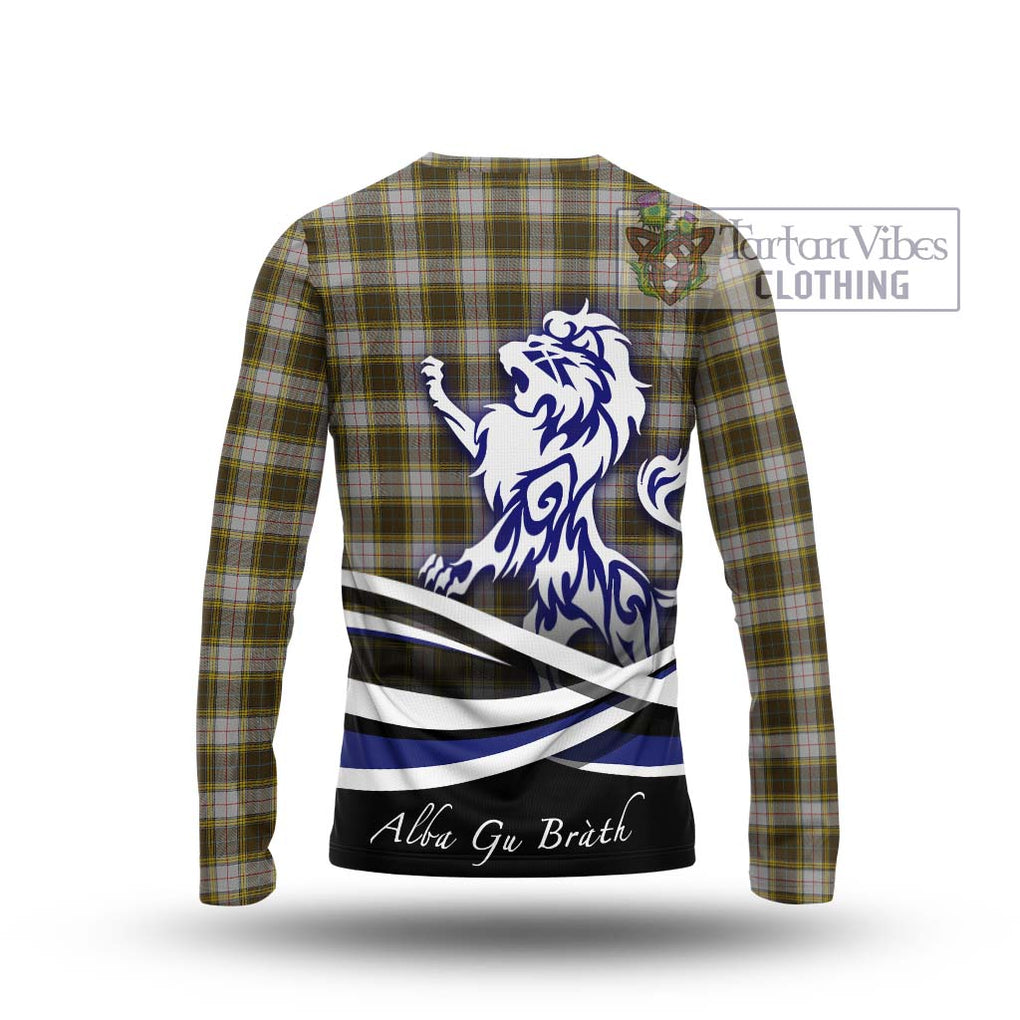 Buchanan Dress Tartan Long Sleeve T-Shirt with Alba Gu Brath Regal Lion Emblem - Tartanvibesclothing Shop