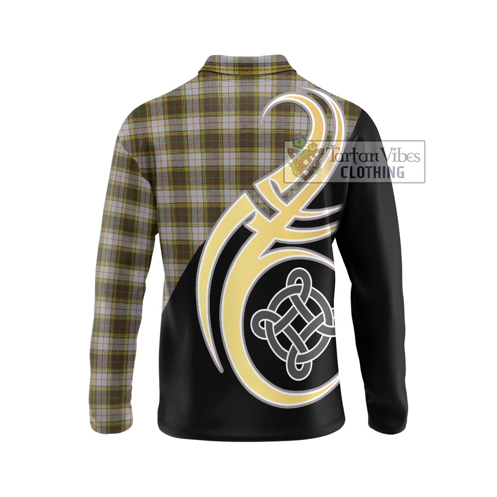 Buchanan Dress Tartan Long Sleeve Polo Shirt with Family Crest and Celtic Symbol Style - Tartan Vibes Clothing