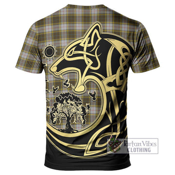 Buchanan Dress Tartan T-Shirt with Family Crest Celtic Wolf Style