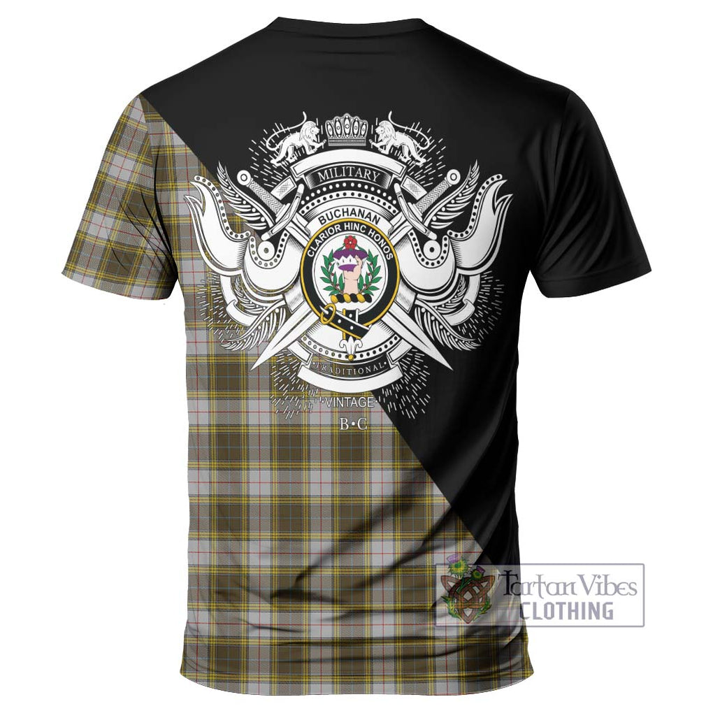 Buchanan Dress Tartan T-Shirt with Family Crest and Military Logo Style - Tartanvibesclothing Shop