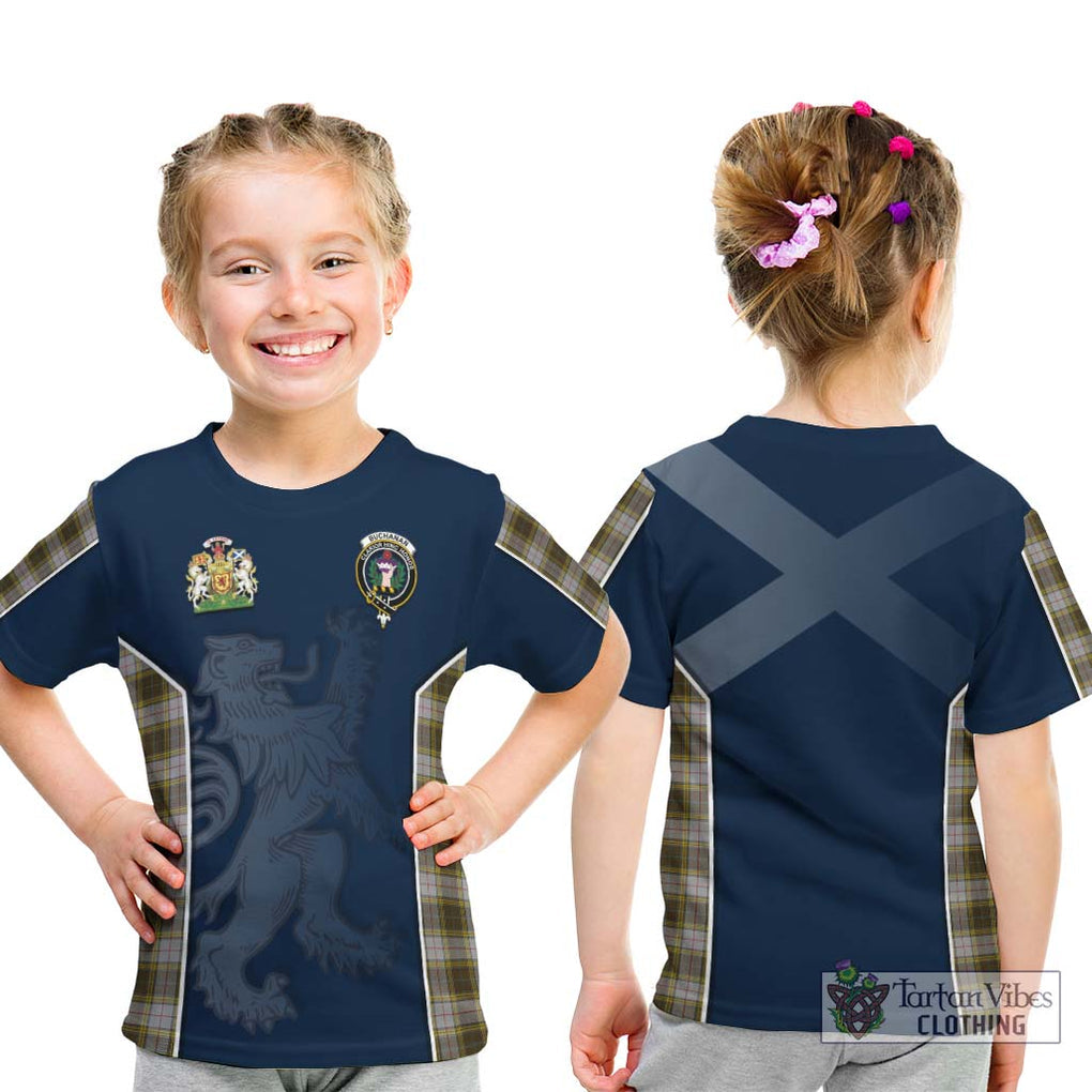 Buchanan Dress Tartan Kid T-Shirt with Family Crest and Lion Rampant Vibes Sport Style - Tartan Vibes Clothing