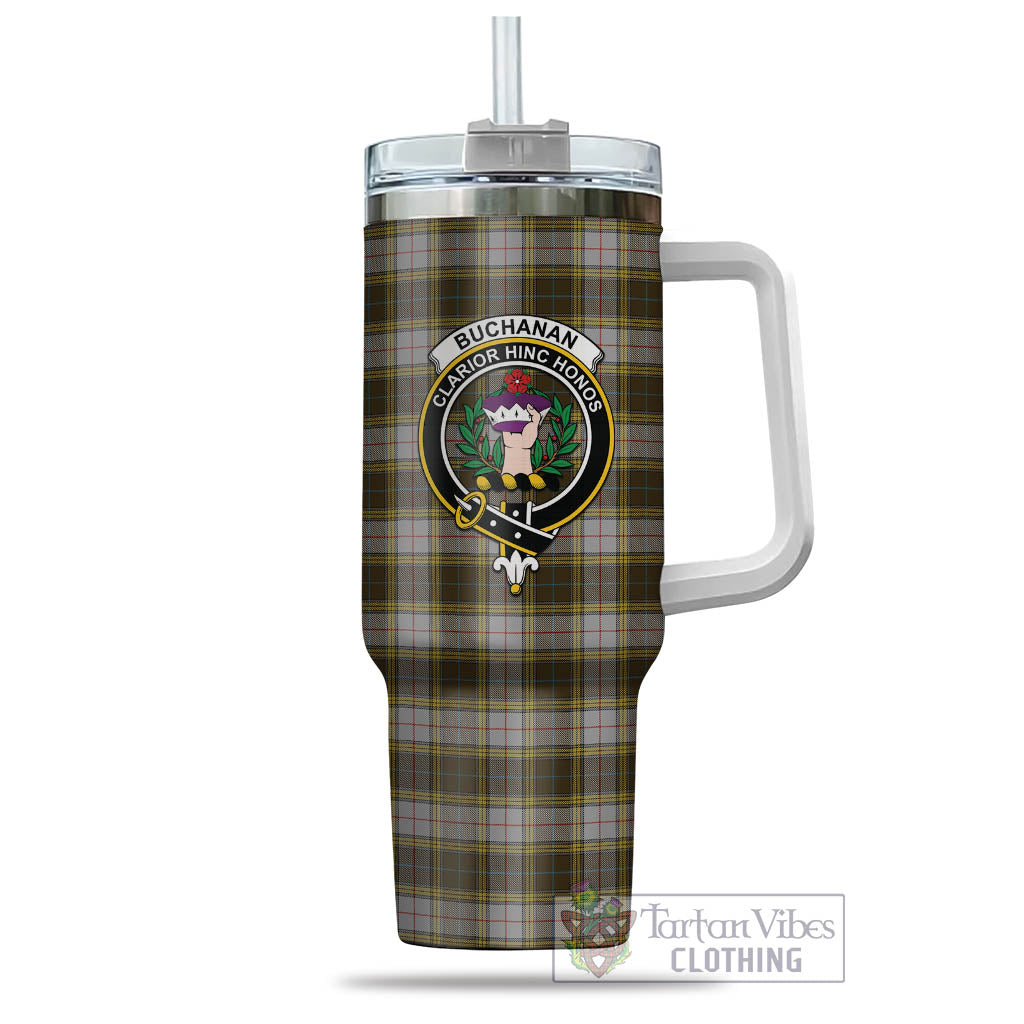 Tartan Vibes Clothing Buchanan Dress Tartan and Family Crest Tumbler with Handle