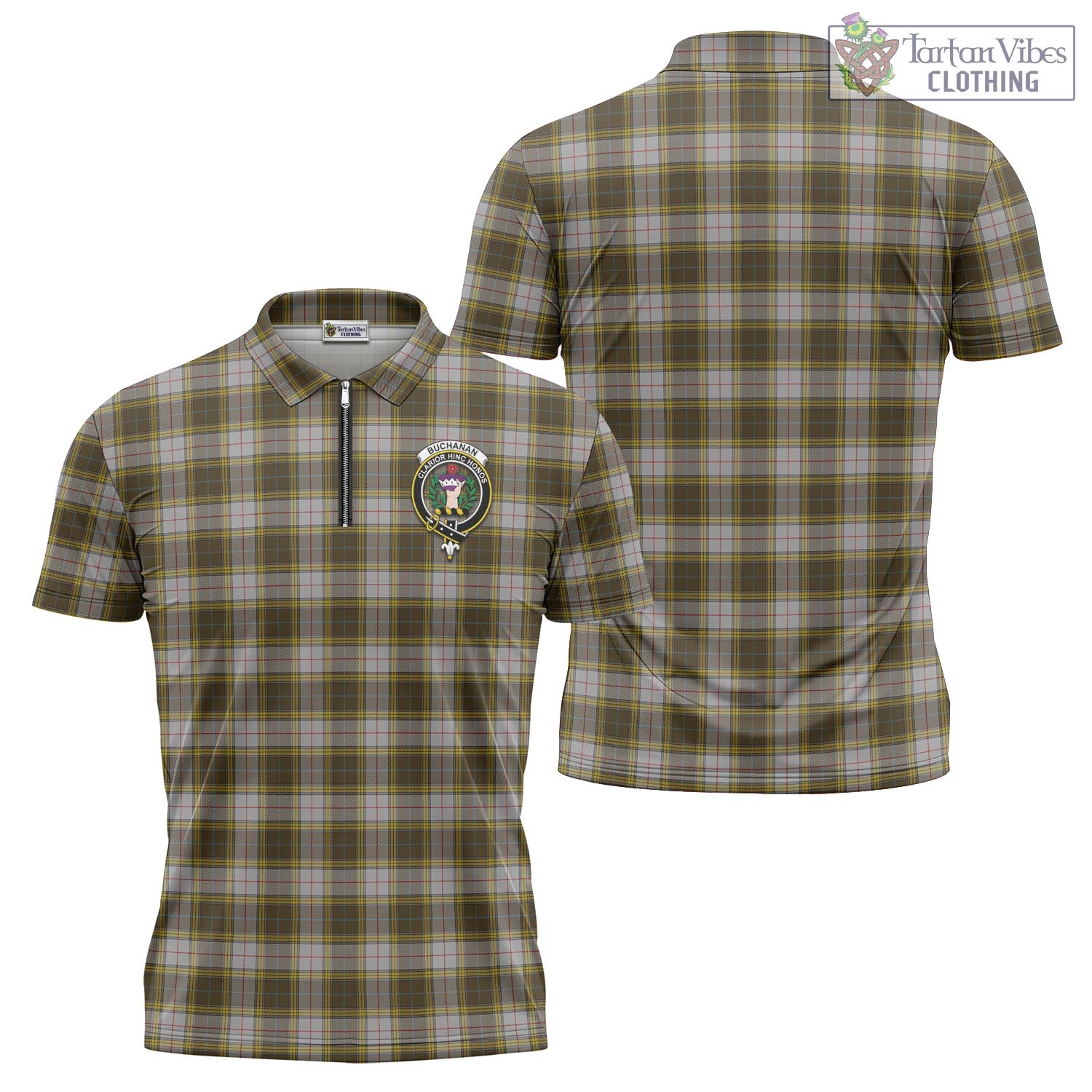 Tartan Vibes Clothing Buchanan Dress Tartan Zipper Polo Shirt with Family Crest