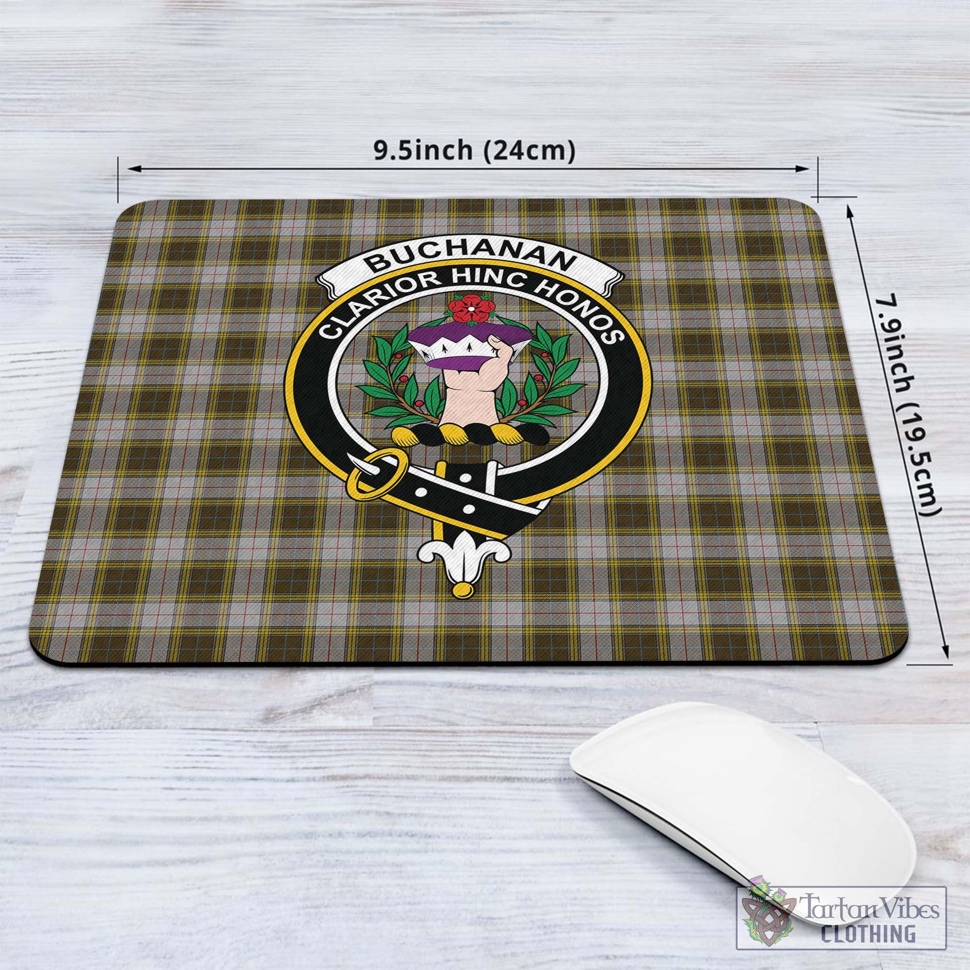 Tartan Vibes Clothing Buchanan Dress Tartan Mouse Pad with Family Crest