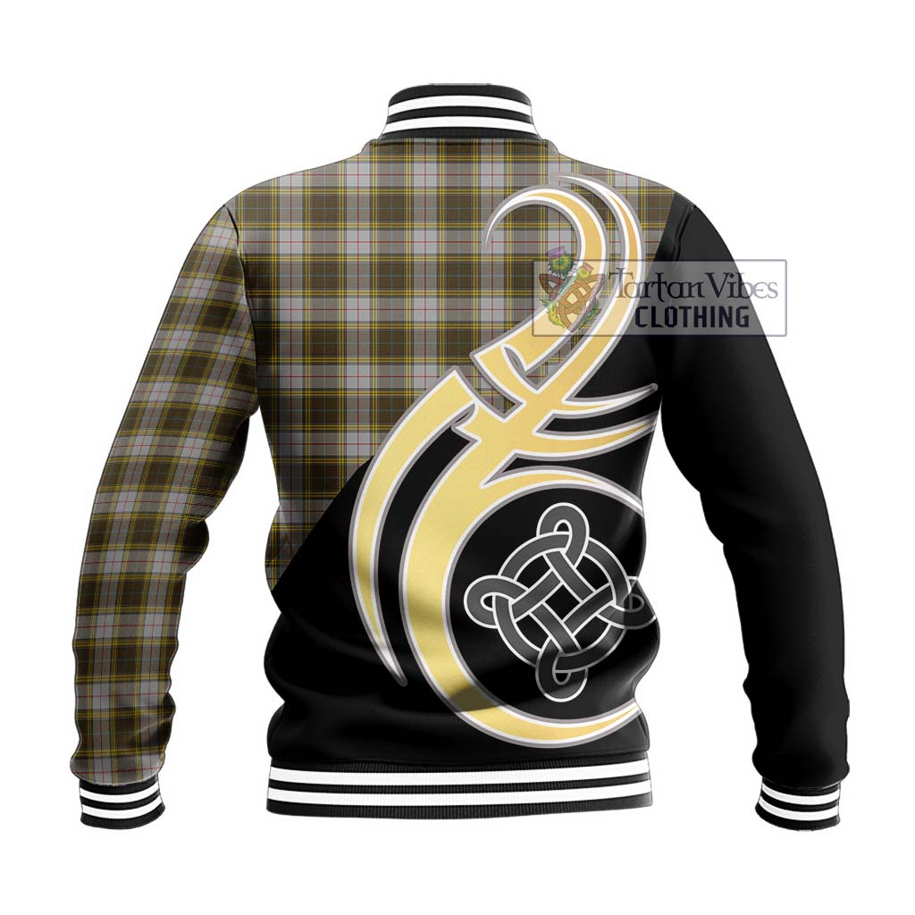 Buchanan Dress Tartan Baseball Jacket with Family Crest and Celtic Symbol Style - Tartan Vibes Clothing