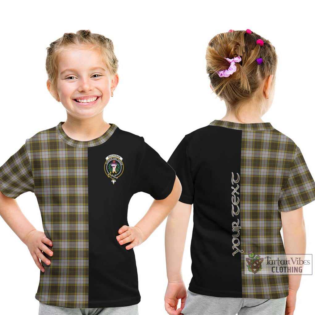 Buchanan Dress Tartan Kid T-Shirt with Family Crest and Half Of Me Style - Tartanvibesclothing Shop