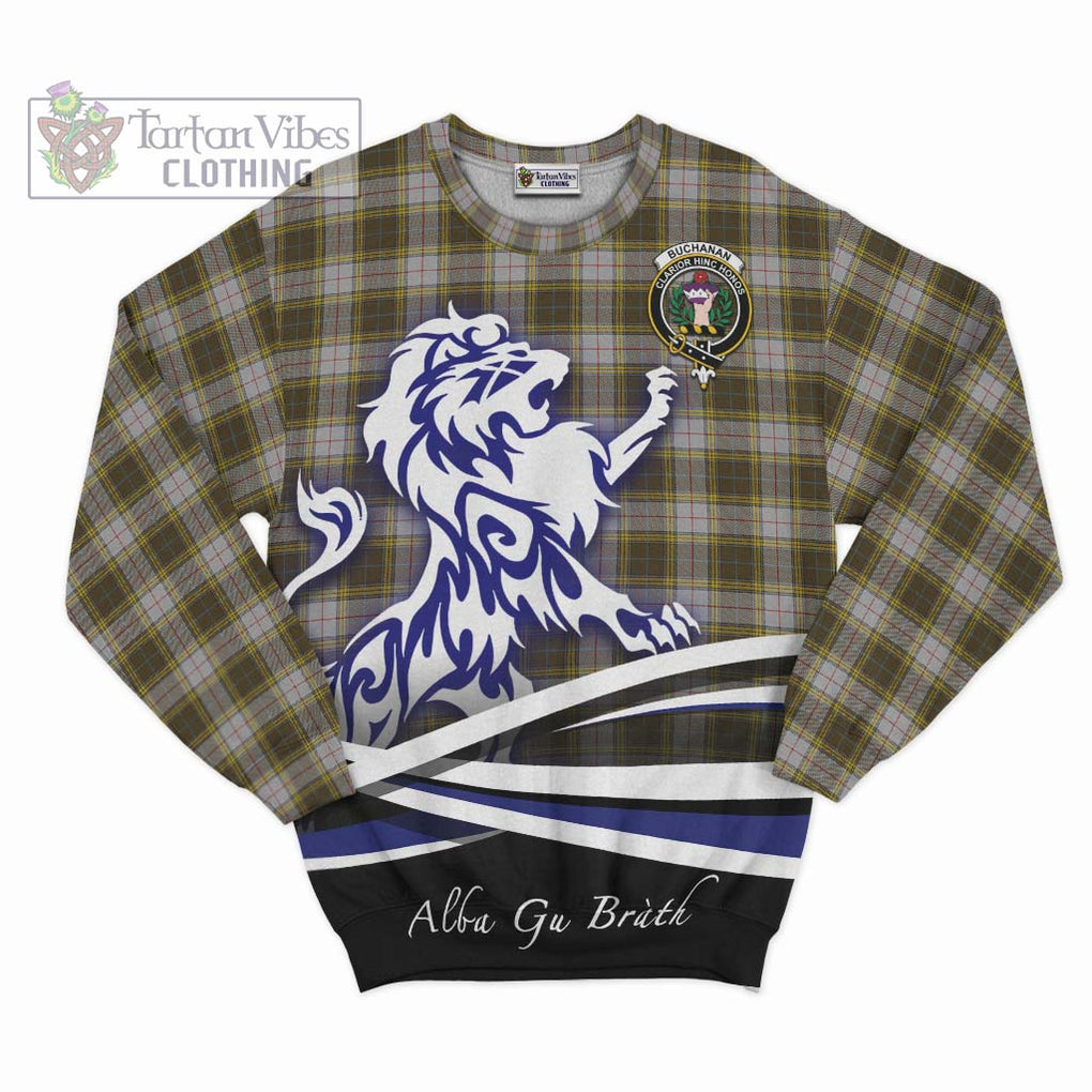 Buchanan Dress Tartan Sweatshirt with Alba Gu Brath Regal Lion Emblem - Tartanvibesclothing Shop