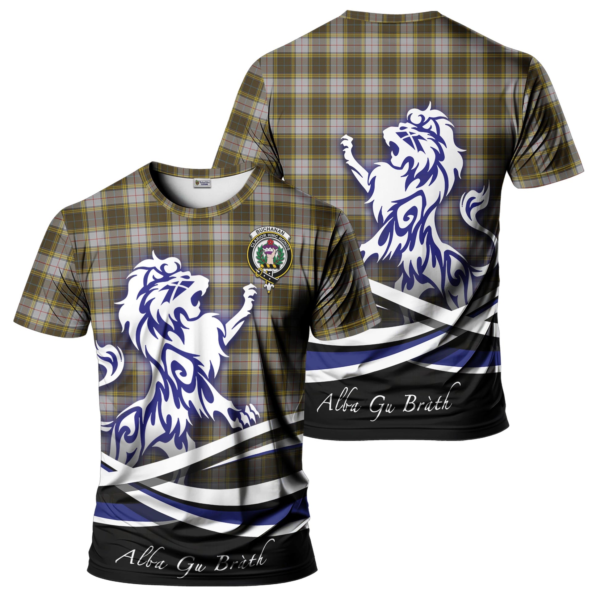 buchanan-dress-tartan-t-shirt-with-alba-gu-brath-regal-lion-emblem