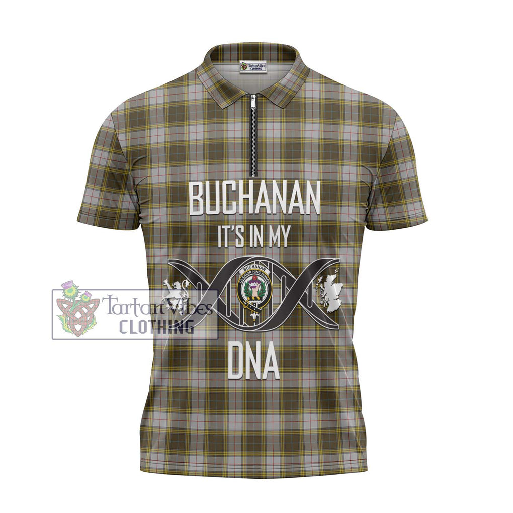 Buchanan Dress Tartan Zipper Polo Shirt with Family Crest DNA In Me Style - Tartanvibesclothing Shop