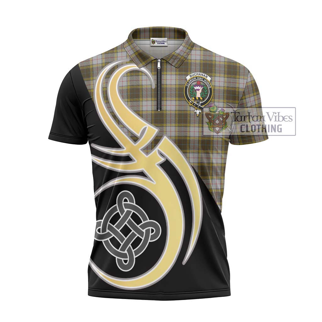 Tartan Vibes Clothing Buchanan Dress Tartan Zipper Polo Shirt with Family Crest and Celtic Symbol Style