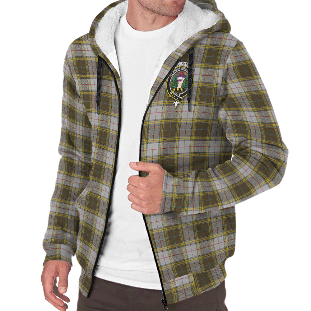 Buchanan Dress Tartan Sherpa Hoodie with Family Crest - Tartanvibesclothing