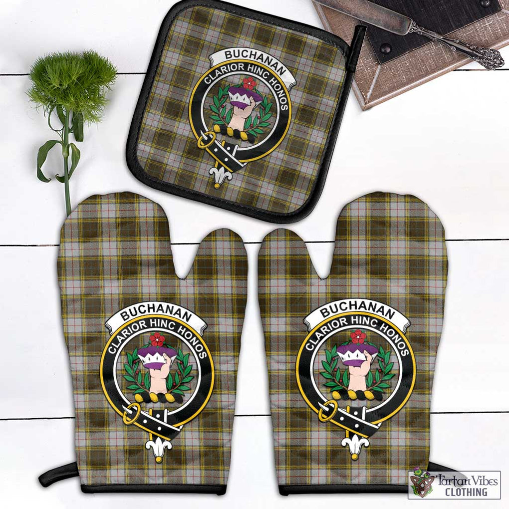 Buchanan Dress Tartan Combo Oven Mitt & Pot-Holder with Family Crest Combo 1 Oven Mitt & 1 Pot-Holder Black - Tartan Vibes Clothing