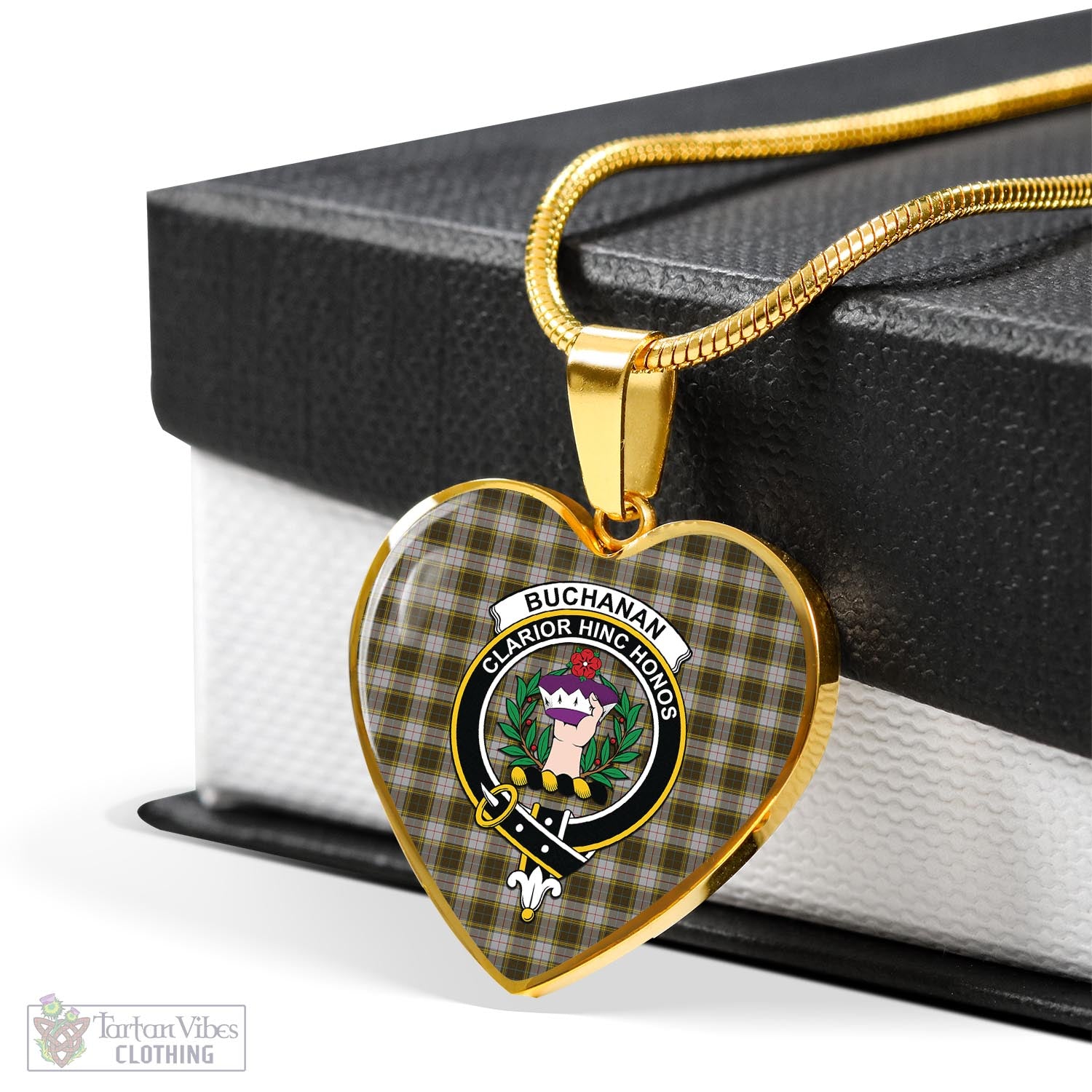 Tartan Vibes Clothing Buchanan Dress Tartan Heart Necklace with Family Crest