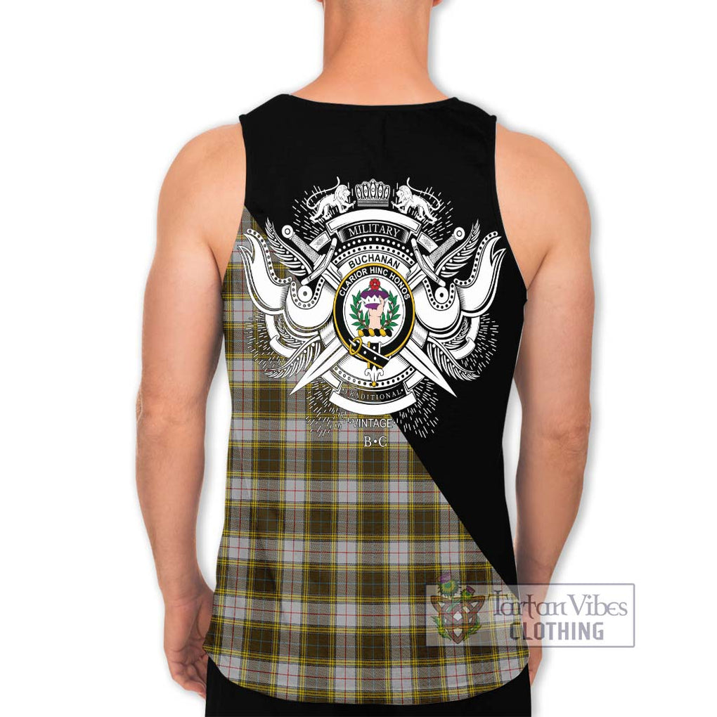 Buchanan Dress Tartan Men's Tank Top with Family Crest and Military Logo Style - Tartanvibesclothing Shop