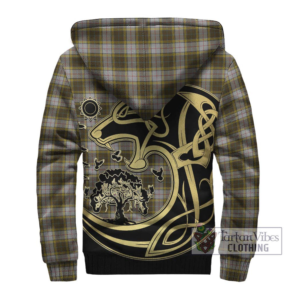 Buchanan Dress Tartan Sherpa Hoodie with Family Crest Celtic Wolf Style - Tartan Vibes Clothing