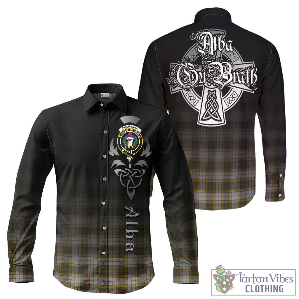 Tartan Vibes Clothing Buchanan Dress Tartan Long Sleeve Button Up Featuring Alba Gu Brath Family Crest Celtic Inspired