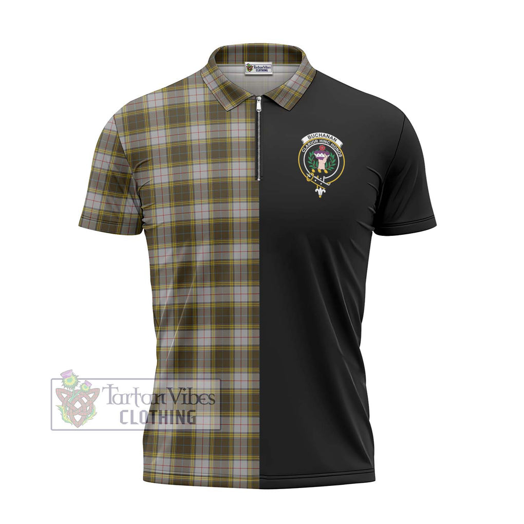 Buchanan Dress Tartan Zipper Polo Shirt with Family Crest and Half Of Me Style - Tartanvibesclothing Shop