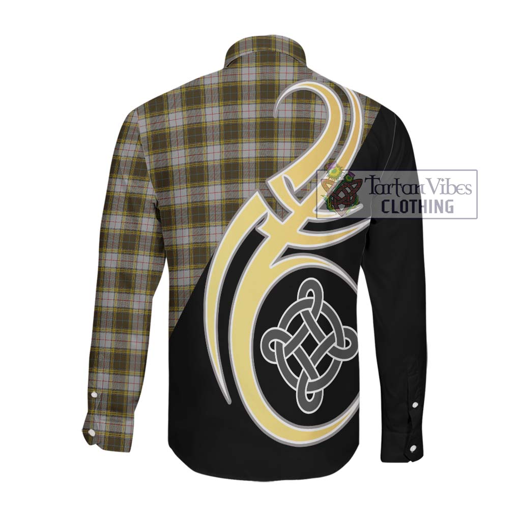 Buchanan Dress Tartan Long Sleeve Button Shirt with Family Crest and Celtic Symbol Style Men's Shirt - Tartan Vibes Clothing