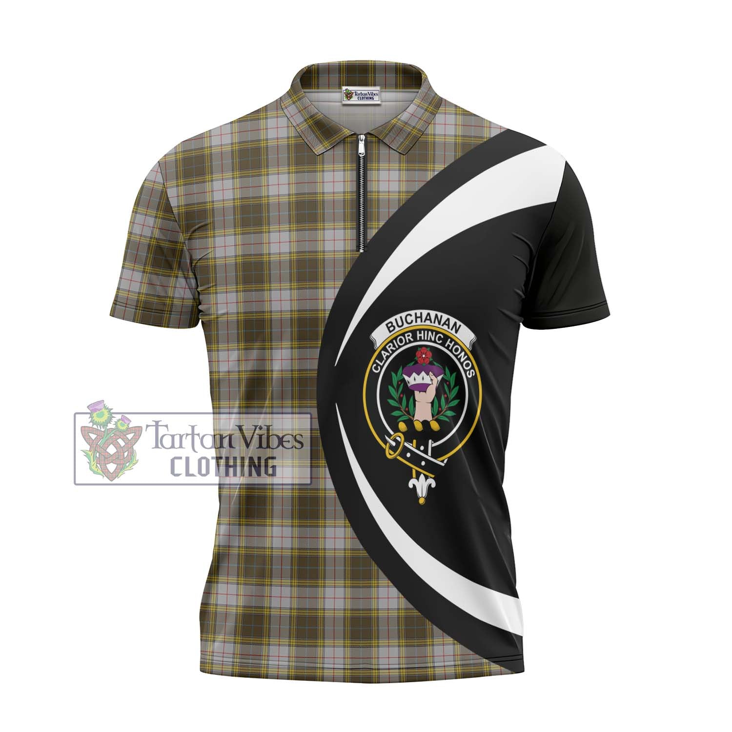 Tartan Vibes Clothing Buchanan Dress Tartan Zipper Polo Shirt with Family Crest Circle Style